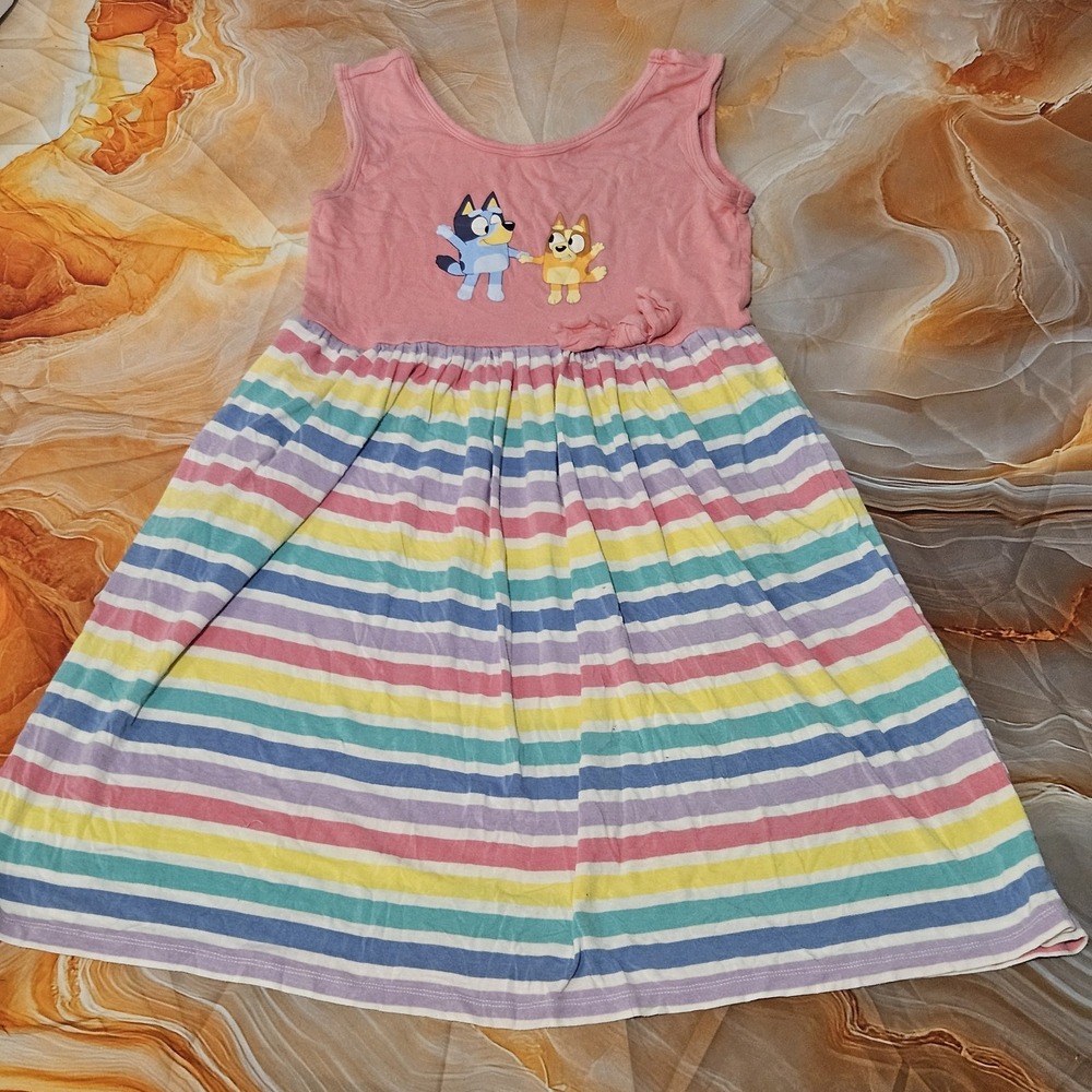 Little Sleepies Bluey Bingo Bamboo Sleeveless Dress Girls Size 10 Pockets